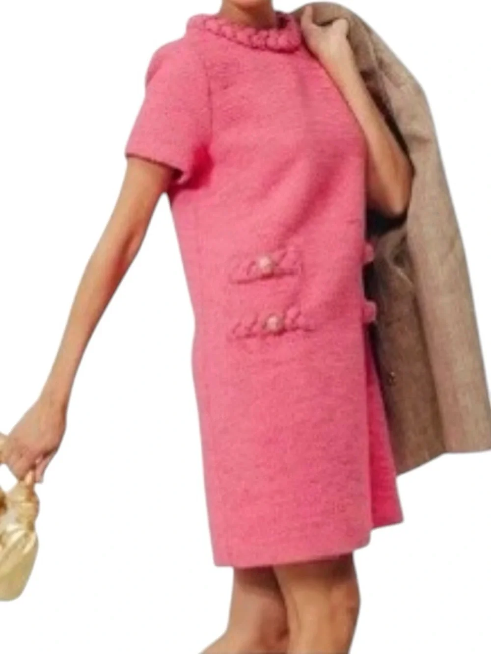 Tuckernuck Tweed Jackie Boucle Cap Sleeve Braided High Neck Mini Shift Dress - Picture 2 of 7